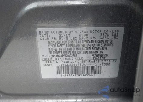 2019 Nissan Sentra Sv z USA, uszkodzony, nr VIN 3N1AB7AP3KL622667